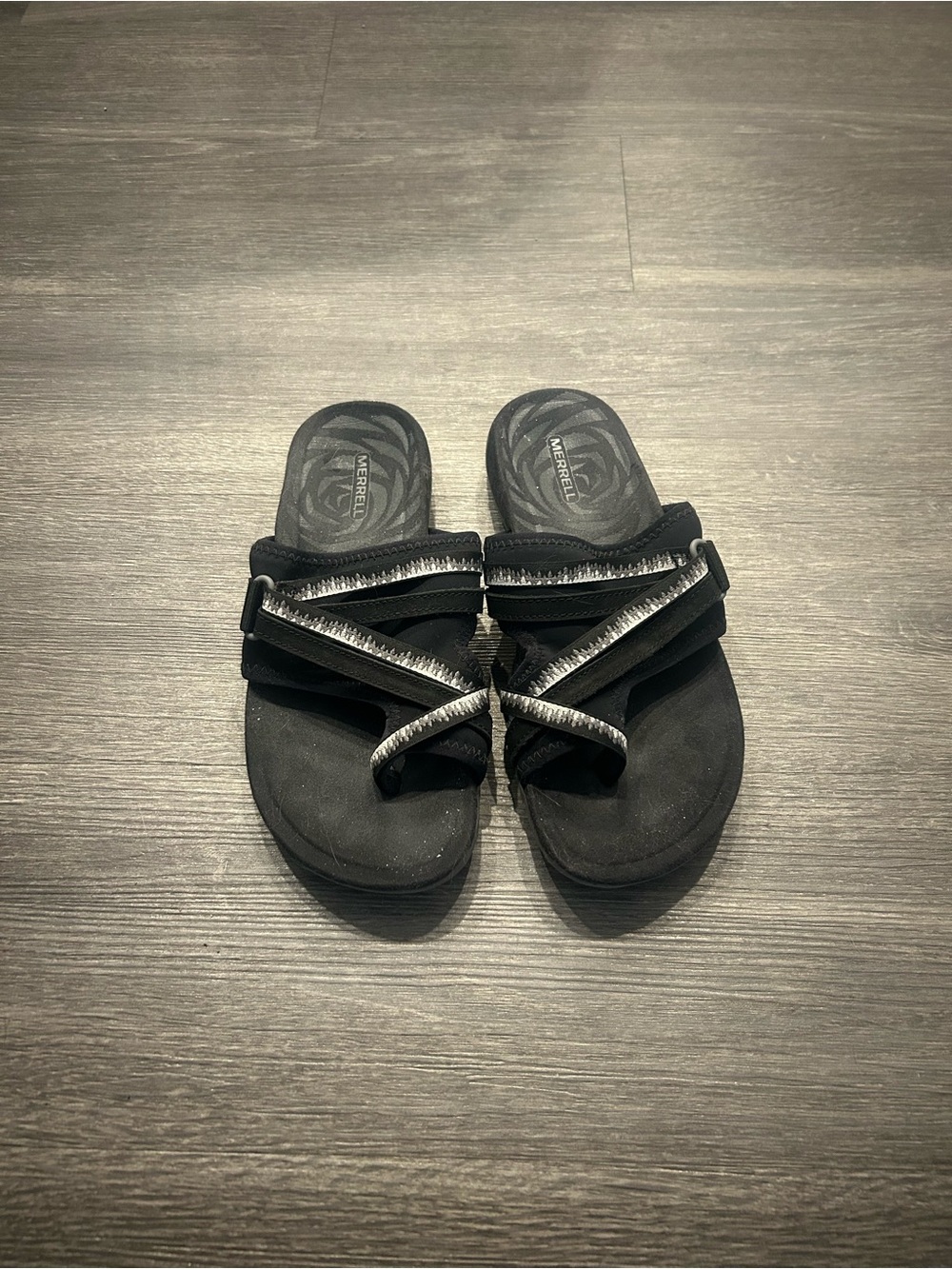 Merrell Black Slide Sandals with Gray Strap Accents